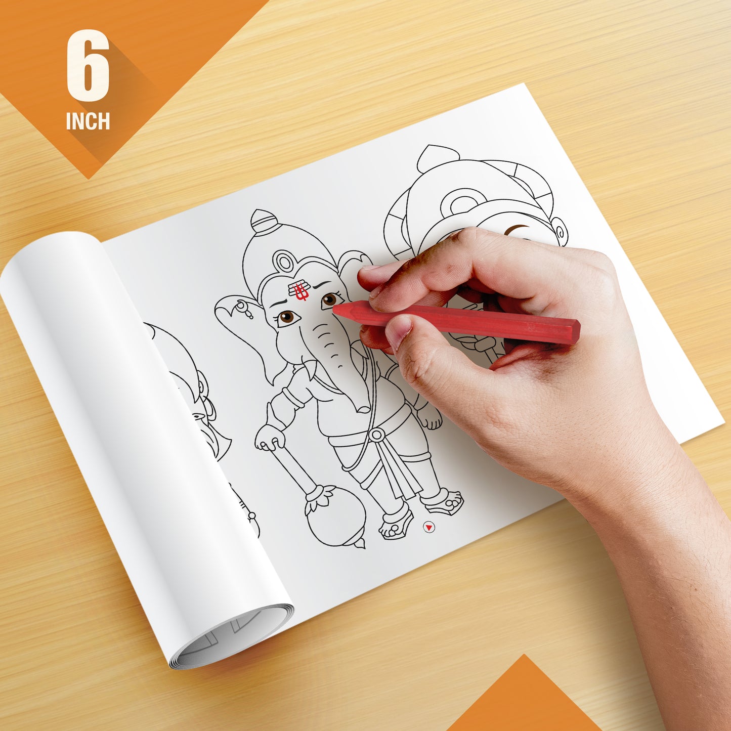 The image depicts a hand colouring a book with sketch