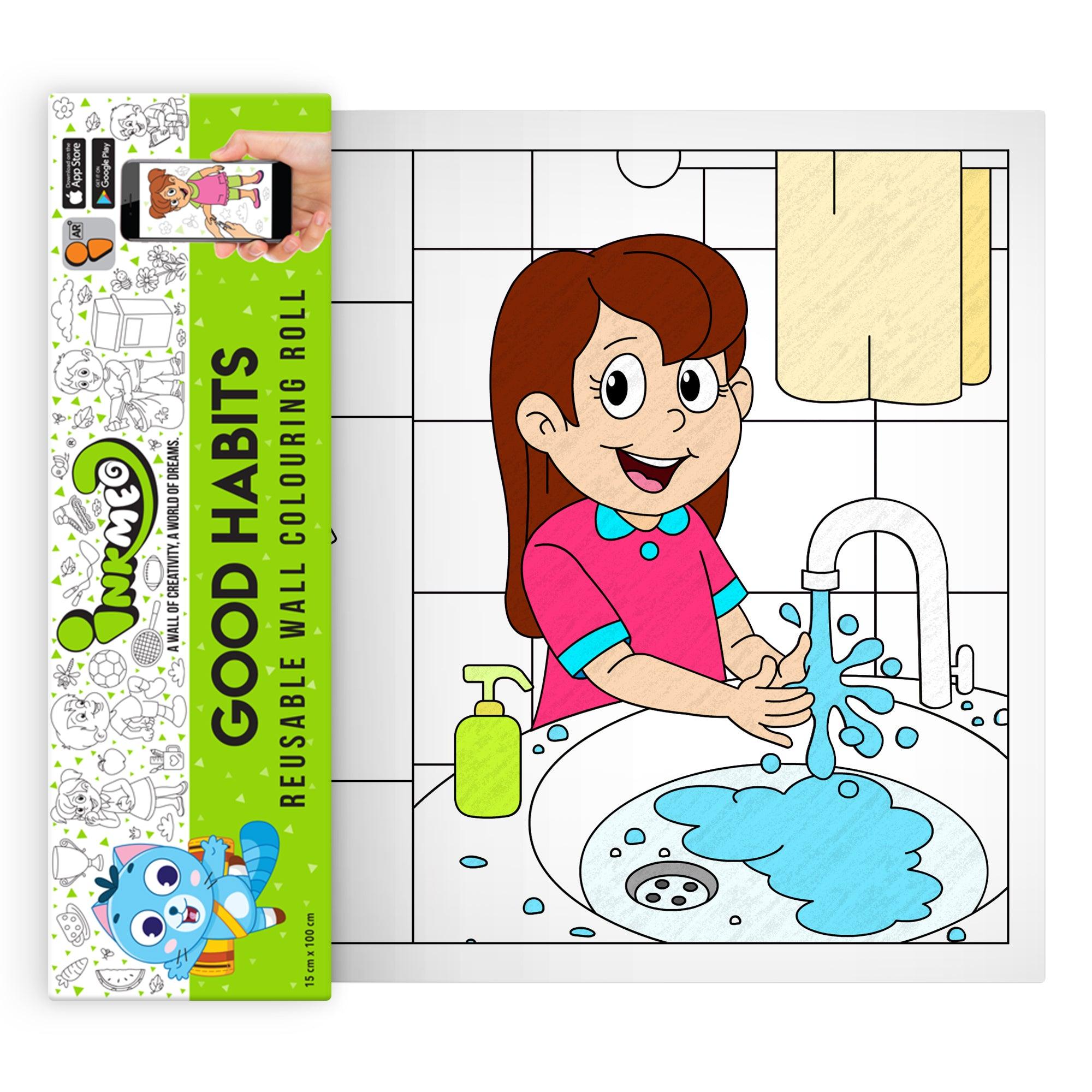 The image depicts a roll being pulled out from the triangular box, displaying colourful pictures.