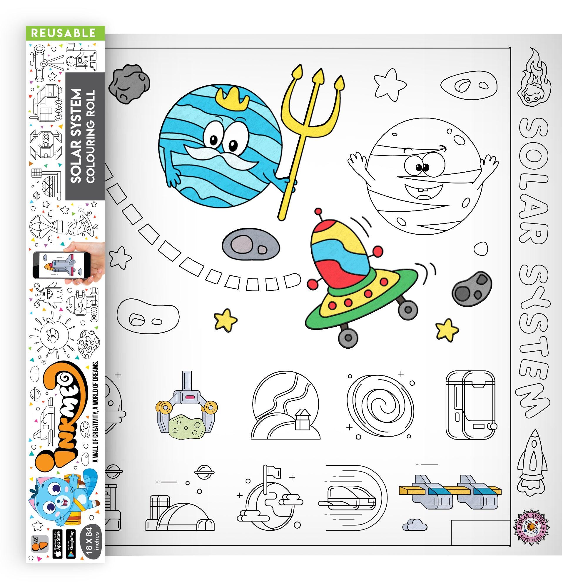 The image depicts a roll being pulled out from the triangular box, displaying colorful pictures.