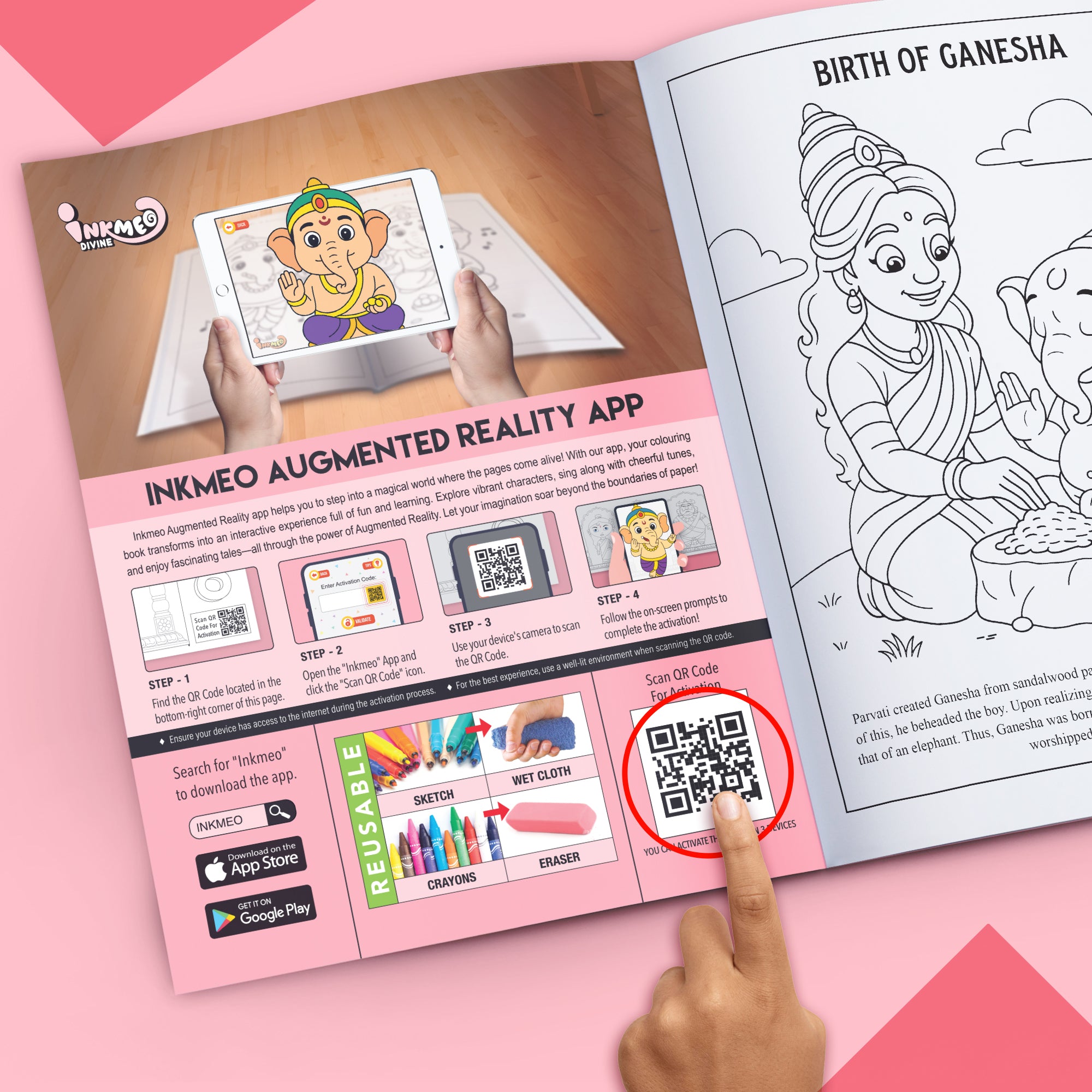 Inkmeo Ganesha Reusable Colouring Book with AR Tech