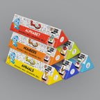 The image shows a grey background with 6 triangular boxes placed as stack as pyramid.