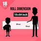 The image shows a pink background with a ruler indicating child and adult height on an 18*84 inch paper roll dimension.