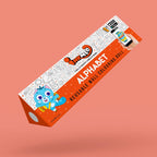 The image shows a red backdrop with a 6*40 inch Inkmeo alphabets triangular box placed in the center.