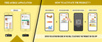 The image has a yellow background which is divided into two parts. The first part shows a free mobile application for downloading the Inkmeo app in the App Store and Google Store. The second part shows four mobile phones with the caption "To open the Inkmeo app, tap the QR code symbol, and scan the QR code & click validate.
