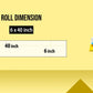 The image depicts a yellow background with a ruler showing a child's height next to a 6*40 inches paper roll attached to the wall, along side a triangular box dimension is shown in hand