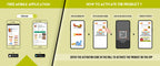 The image features a green background split into two sections. The first showcases a free mobile app to download Inkmeo from the App Store and Google Store. The second displays four phones with the text "To access the Inkmeo app, tap the QR code icon, scan the QR code on the package, and activate the product."