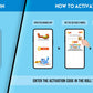 The image features a blue background split into two sections. The first showcases a free mobile app to download Inkmeo from the App Store and Google Store. The second displays four phones with the text "To access the Inkmeo app, tap the QR code icon, scan the QR code on the package, and activate the product."
