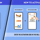 The image features a blue background split into two sections. The first showcases a free mobile app to download Inkmeo from the App Store and Google Store. The second displays four phones with the text "To access the Inkmeo app, tap the QR code icon, scan the QR code on the package, and activate the product."