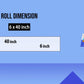 The image depicts a blue background with a ruler showing a child's height next to a 6*40 inches paper roll attached to the wall, alongside a picture of a box dimension.