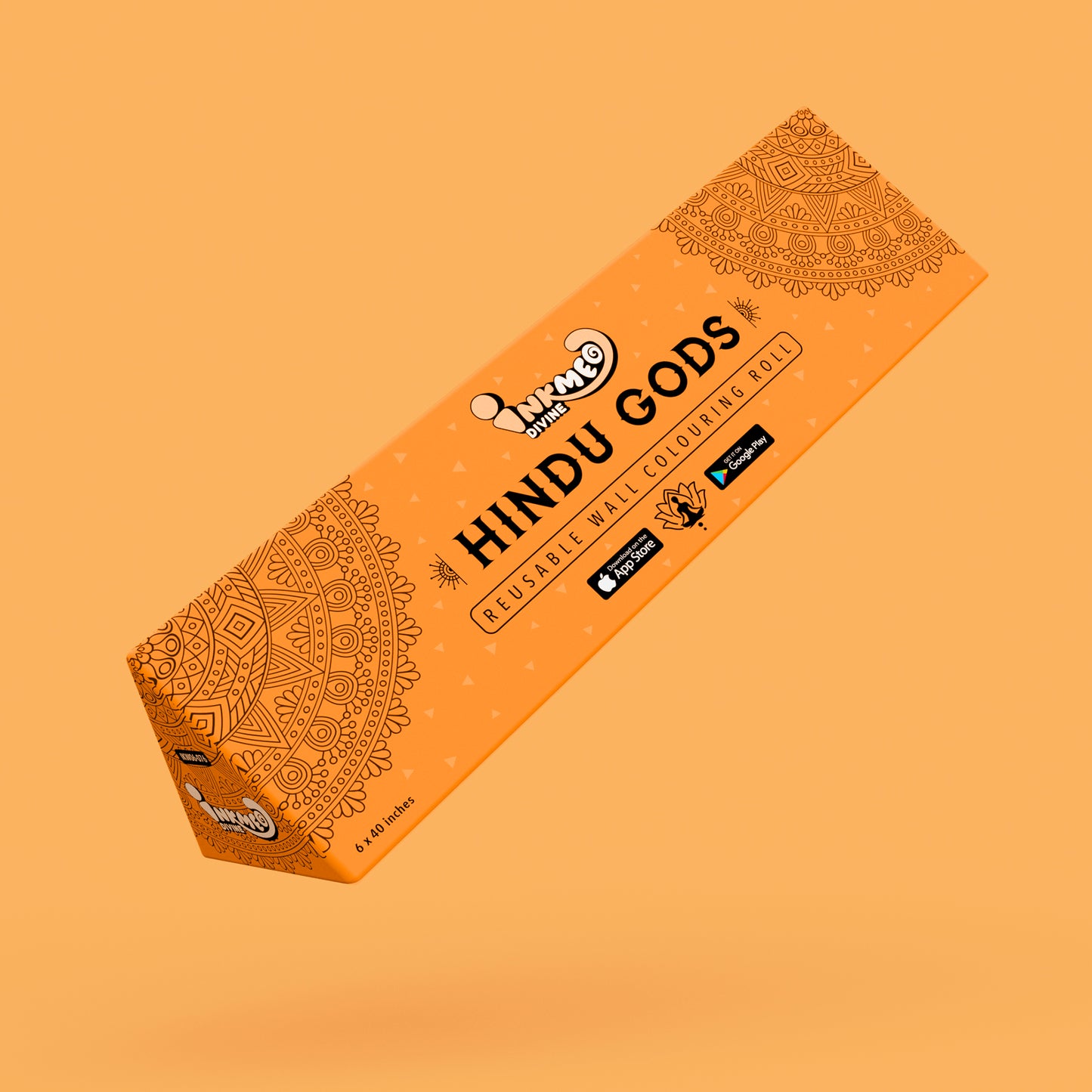 The image shows orange backdrop with orange box in the centre.