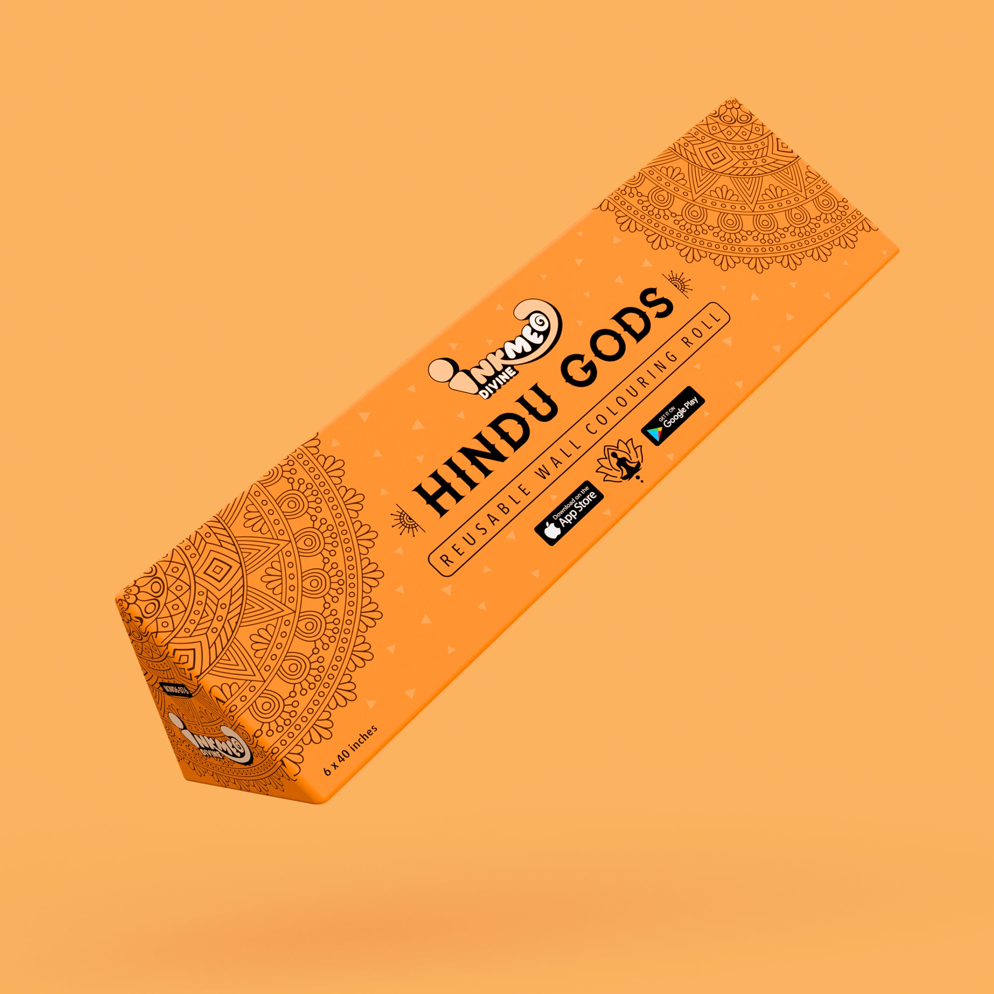 The image shows orange backdrop with orange box in the centre.