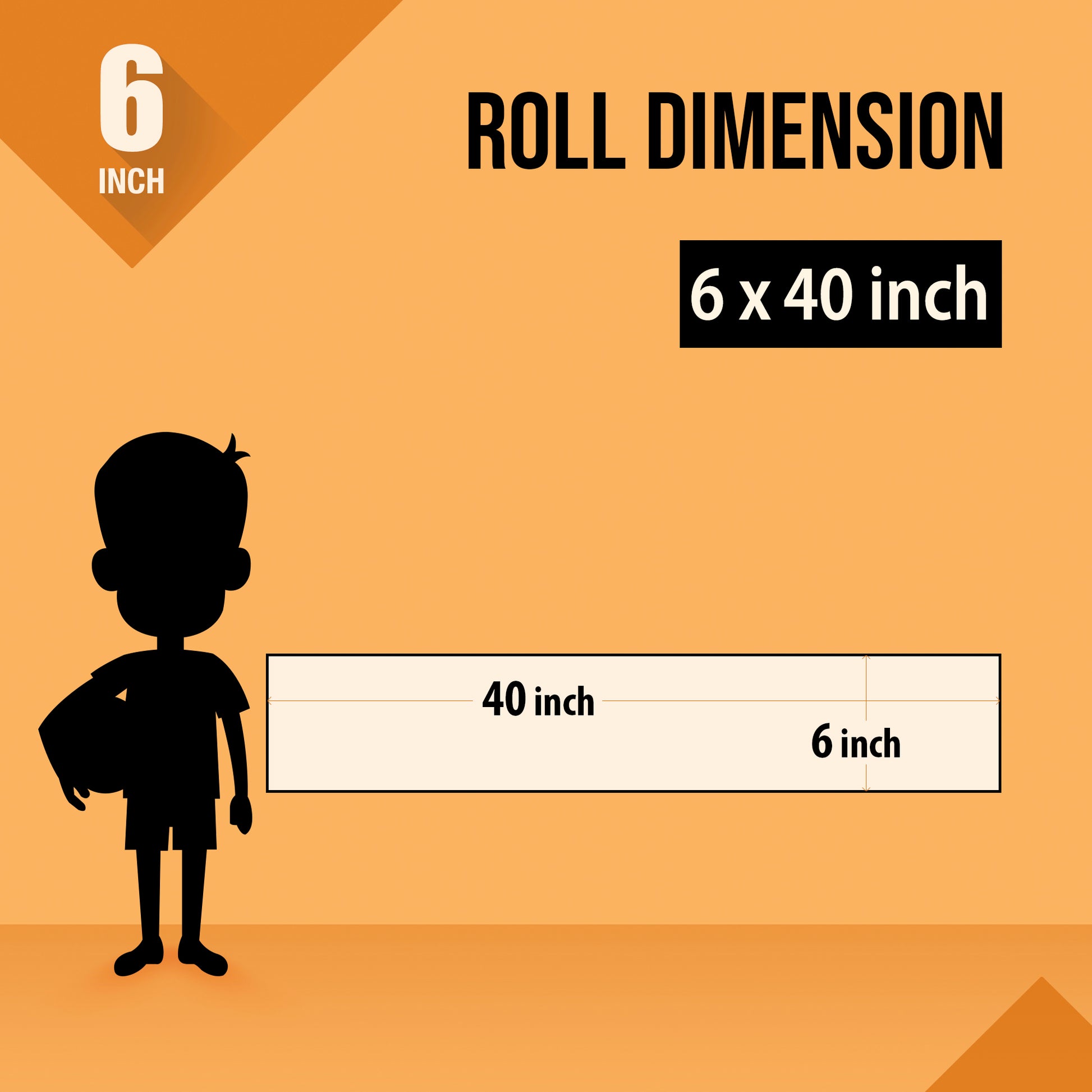 The image depicts an green background with a ruler showing a child's height next to a 6*40 inches paper roll attached to the wall.