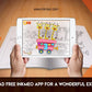 The image depicts two hands holding a tablet displaying a picture from a sheet attached to the wall. The description encourages scanning the image to enjoy the AR experience.