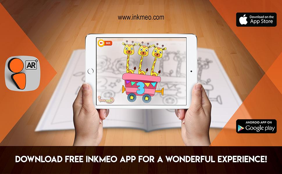 The image depicts two hands holding a tablet displaying a picture from a sheet attached to the wall. The description encourages scanning the image to enjoy the AR experience.