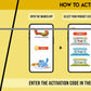 The image has a yellow background which is divided into two parts. The first part shows a free mobile application for downloading the Inkmeo app in the App Store and Google Store. The second part shows four mobile phones with the caption "To open the Inkmeo app, select your product category, select your product, and enter the code & click validate.