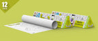 The image depicts two 12*84 inches green triangular fruits boxes placed alongside each other, with a sheet rolled out next to them.
