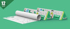 The image depicts two 12*84 inches green triangular jurassic boxes placed alongside each other, with a sheet rolled out next to them.