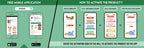 The image has a green background which is divided into two parts. The first part shows a free mobile application for downloading the Inkmeo app in the App Store and Google Store. The second part shows four mobile phones with the caption "To open the Inkmeo app, select your product category, select your product, and enter the code & click validate.
