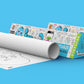 The image depicts two 12*84 inch blue triangular vehicle boxes placed alongside each other, with a sheet rolled out next to them.