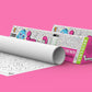 The image depicts two 12*84 inches pink triangular find the path boxes placed alongside each other, with a sheet rolled out next to them.