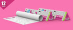The image depicts two 12*84 inches pink triangular find the path boxes placed alongside each other, with a sheet rolled out next to them.