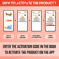The image displays a red background with four phones showcasing the message "To access the Inkmeo app, acquire the secret code, input the code, and tap for validation to activate the product.