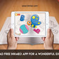 The image depicts two hands holding a tablet displaying a picture from a sheet attached to the wall. The description encourages scanning the image to enjoy the AR experience.