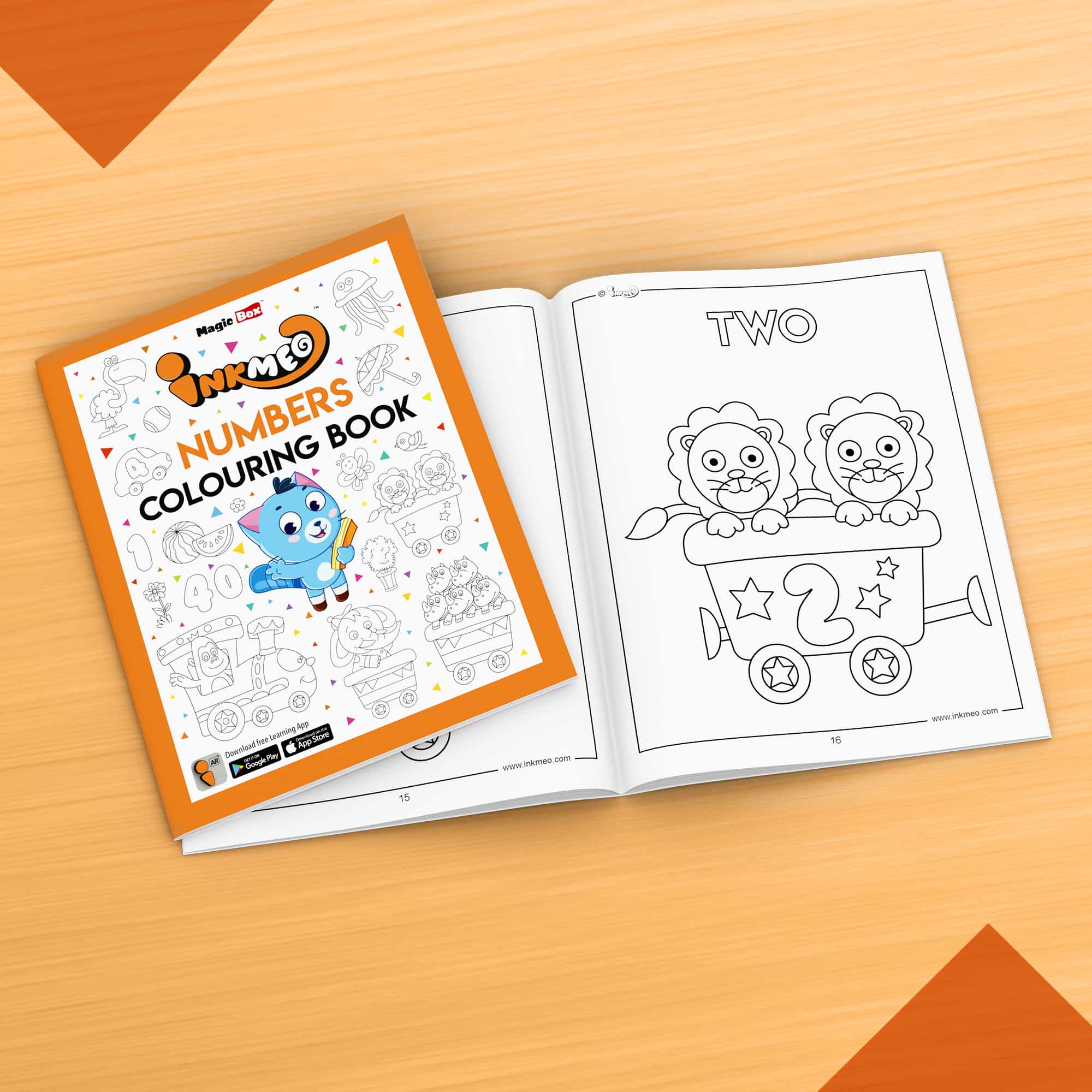 The image displays an orange background with an open book filled with pictures .