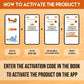 The image displays an orange background with four phones showcasing the message "To access the Inkmeo app, acquire the secret code, input the code, and tap for validation to activate the product.