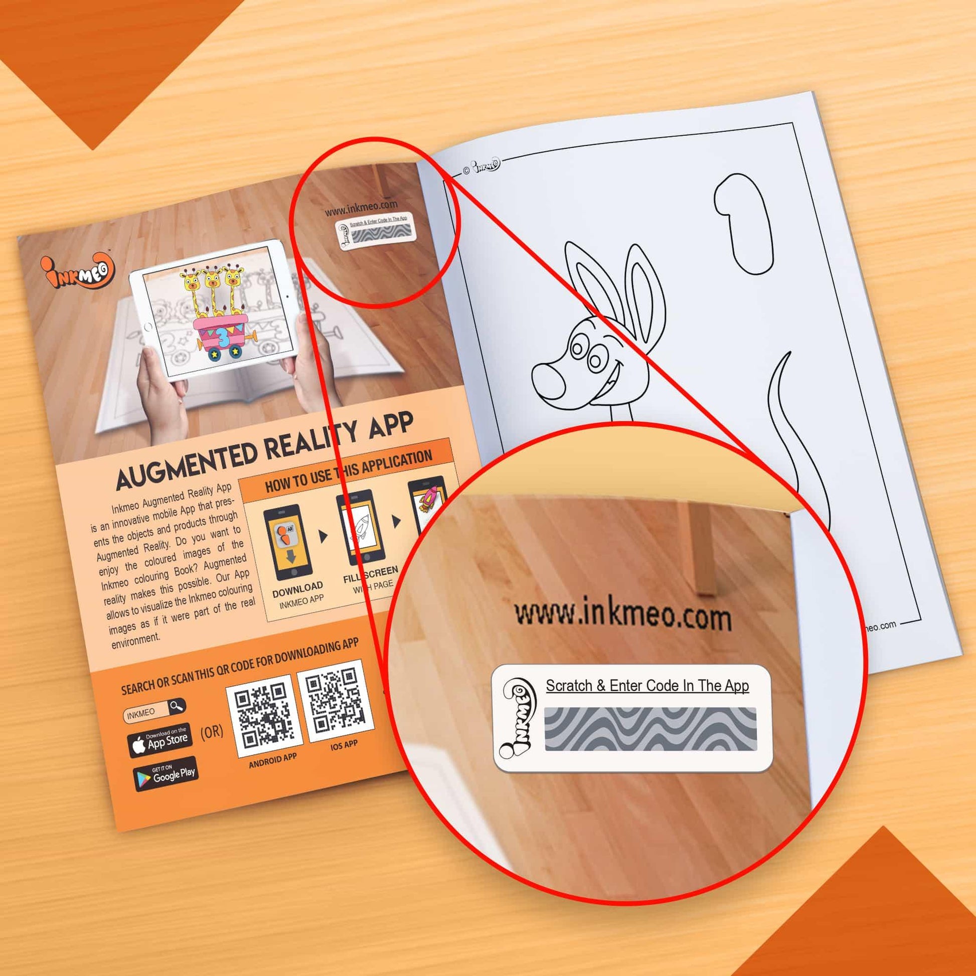 The image depicts an orange background with an open book placed on it, with an activation code zoomed in from the book.