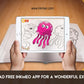 The image depicts two hands holding a tablet displaying a picture from a sheet attached to the wall. The description encourages scanning the image to enjoy the AR experience.