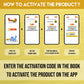 The image displays a yellow background with four phones showcasing the message "To access the Inkmeo app, acquire the secret code, input the code, and tap for validation to activate the product.