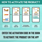  The image displays a blue background with four phones showcasing the message "To access the Inkmeo app, acquire the secret code, input the code, and tap for validation to activate the product.