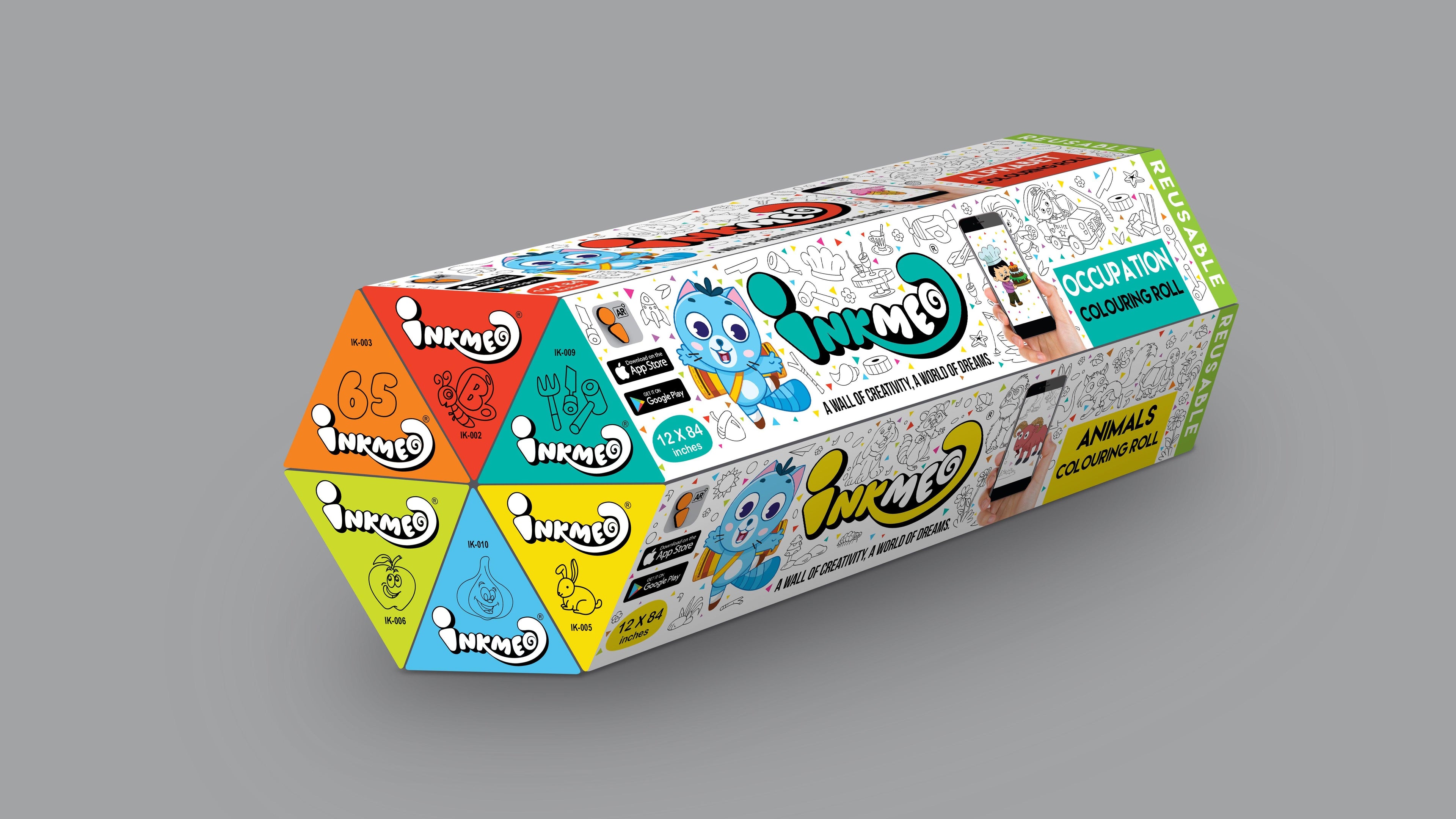The image shows the 6 triangular boxes are kept in the centre of the grey backdrop in the shape of hexagon