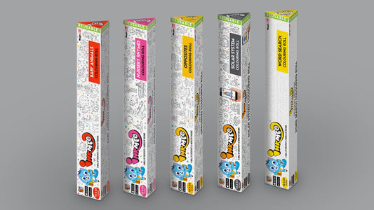 The image shows 5 triangular boxes of various themes are arranged and kept vertically in line.