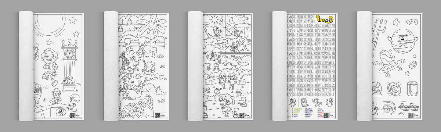 The image depicts 5 partially unrolled rolls with displayed drawings.