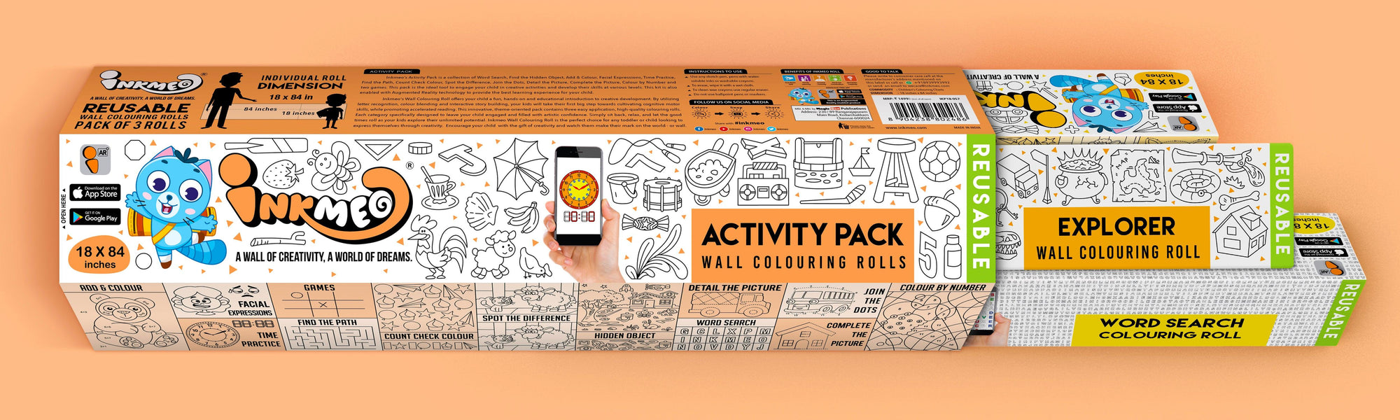 The image displays a orange background with a large yellow box positioned horizontally and three triangular boxes partially protruding from it.