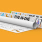 The image shows a orange background with two triangular boxes, one of which has paper rolled out.