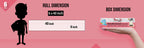 The image depicts a pink background with a ruler showing a child's height next to a 6*40 inches paper roll attached to the wall, alongside a picture of a box dimension.