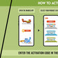 The image features a green background split into two sections. The first showcases a free mobile app to download Inkmeo from the App Store and Google Store. The second displays four phones with the text "To access the Inkmeo app, tap the QR code icon, scan the QR code on the package, and activate the product."