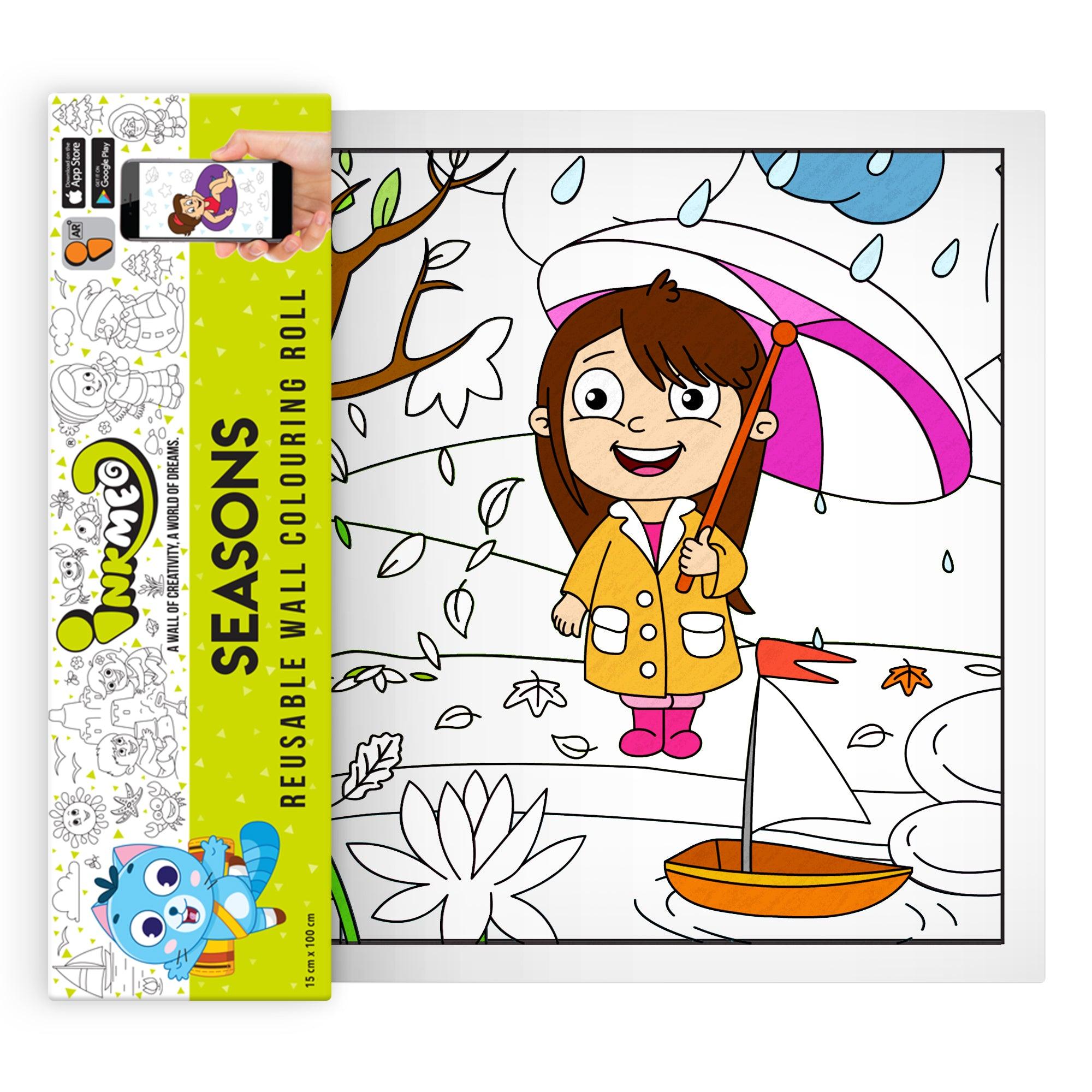  The image depicts a roll being pulled out from the triangular box, displaying colorful pictures.