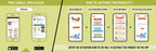 The image features a green background split into two sections. The first showcases a free mobile app to download Inkmeo from the App Store and Google Store. The second displays four phones with the text "To access the Inkmeo app, tap the QR code icon, scan the QR code on the package, and activate the product."