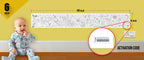 The image depicts a 6*40-inch roll adhered to the wall with a baby playing nearby, and the activation code is zoomed in separately