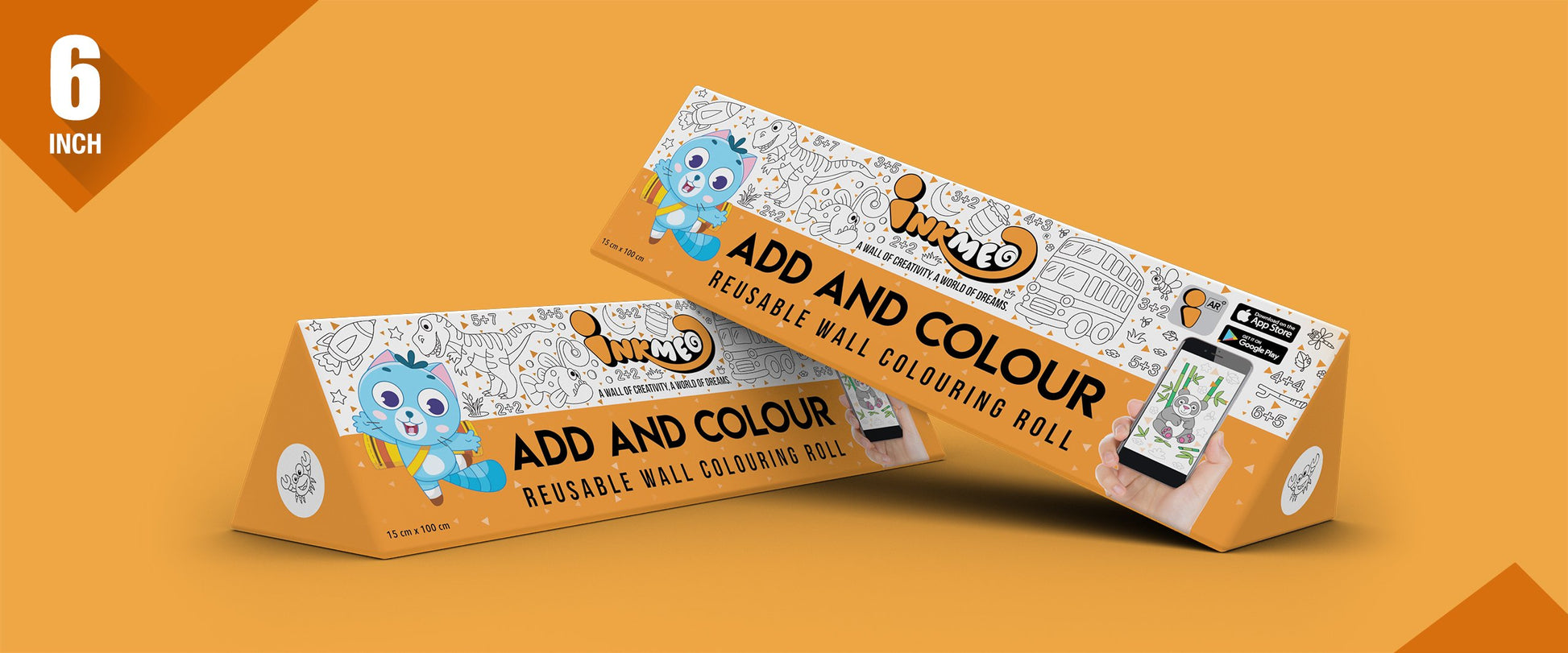 The image depicts two 6x40-inch triangular boxes arranged one above the other against an orange background.