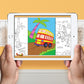 The image depicts two hands holding a tablet displaying a picture from a sheet attached to the wall. The description encourages scanning the image to enjoy the AR experience.