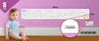 The image depicts a 6*40-inch roll adhered to the wall with a baby playing nearby, and the activation code is zoomed in separately.