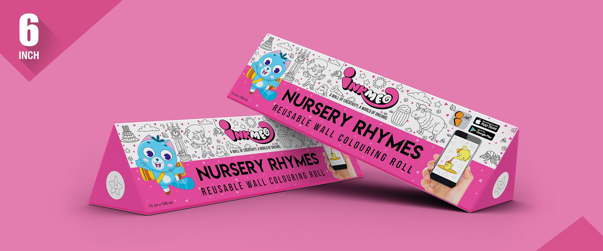 The image depicts two 6x40-inch triangular boxes arranged one above the other against a pink background.