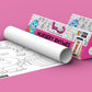 The image depicts two 6*40-inch pink triangular nursery rhymes boxes placed alongside each other, with a sheet rolled out next to them.