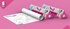 The image depicts two 6*40-inch pink triangular nursery rhymes boxes placed alongside each other, with a sheet rolled out next to them.