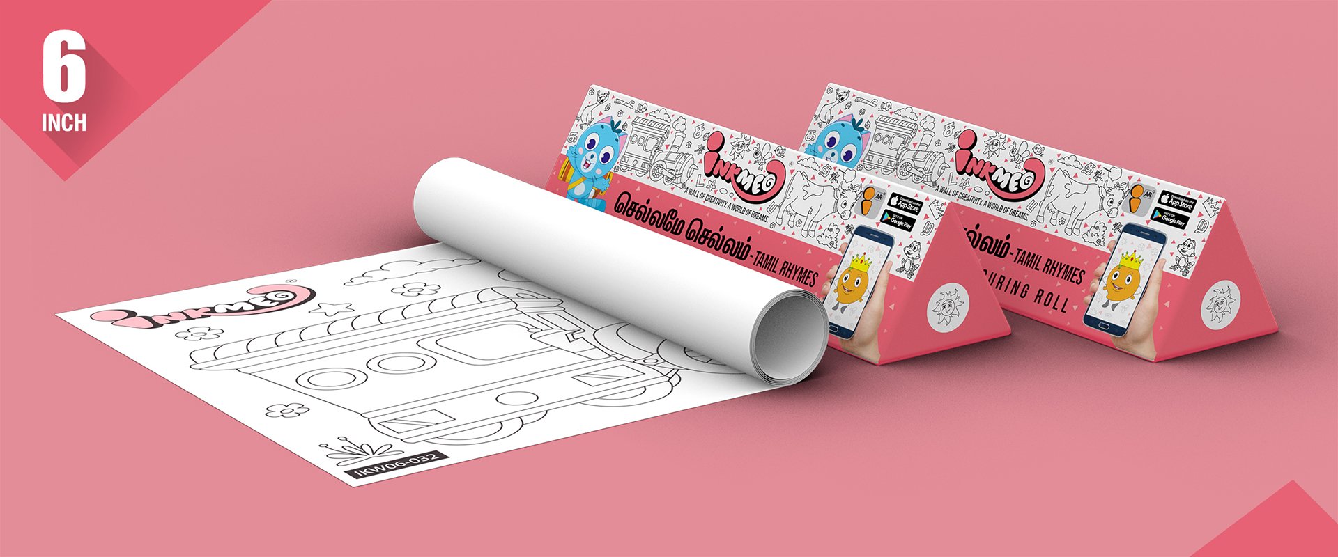 Tamil Rhymes Colouring Roll (6 inch) - Inkmeo
